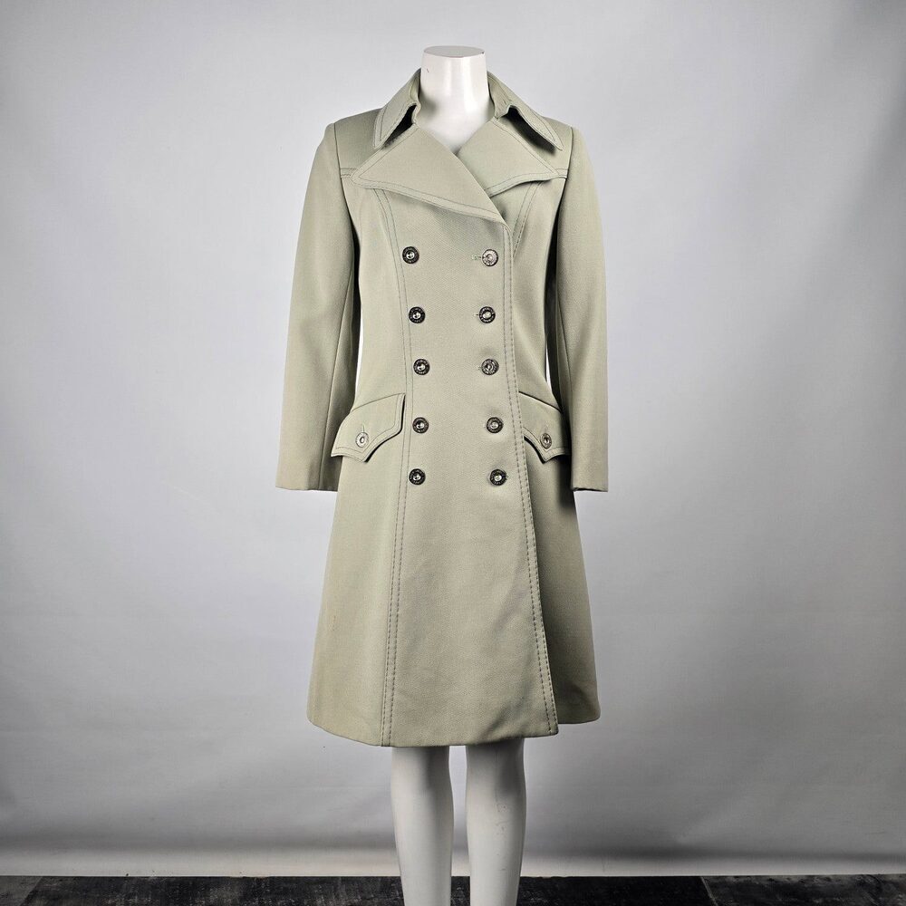 Vintage High Class Wool Green Double Breasted Militaries Equipment Trench Coat M